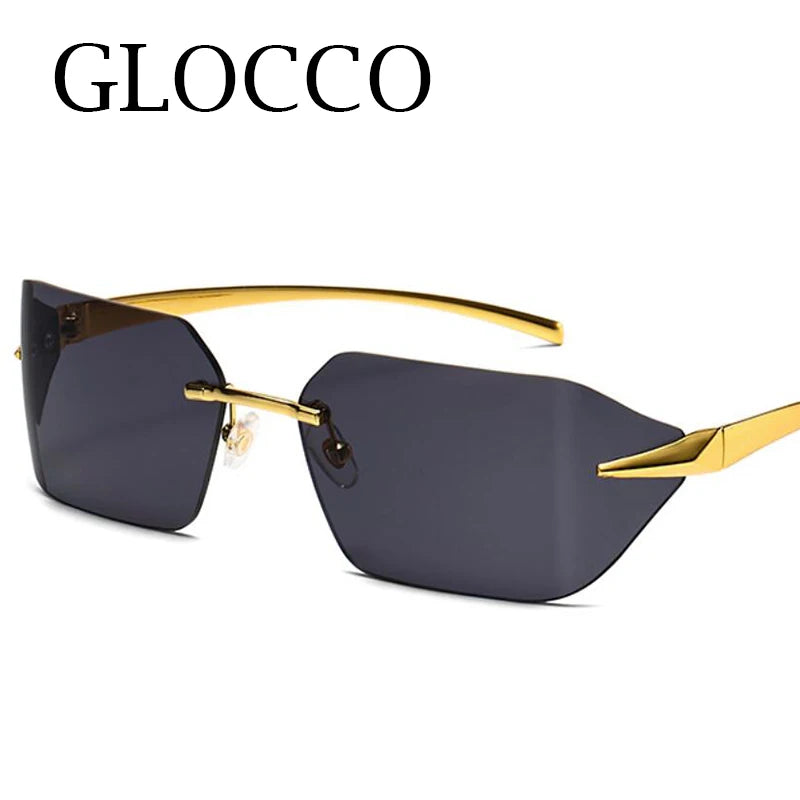 Rimless Men Sunglasses Luxury Brand Curved Lens Summer Traveling Sun Glasses for Women men Frameless Rectangle Shades mon