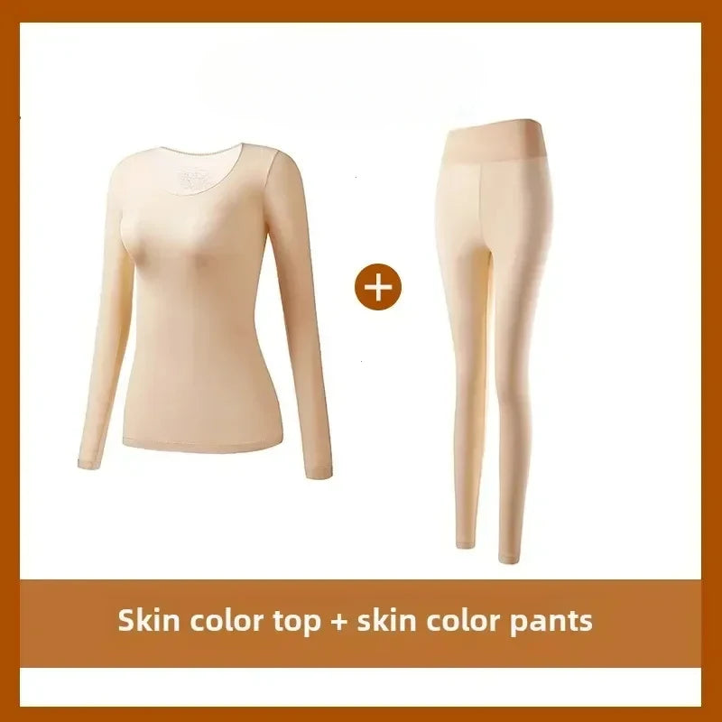 2PCS Thermal Underwear Sets for Woman Autumn Winter Bottoming Shirt Long-sleeved T-shirt Thin Thermal Top Women's Thermal Skin
