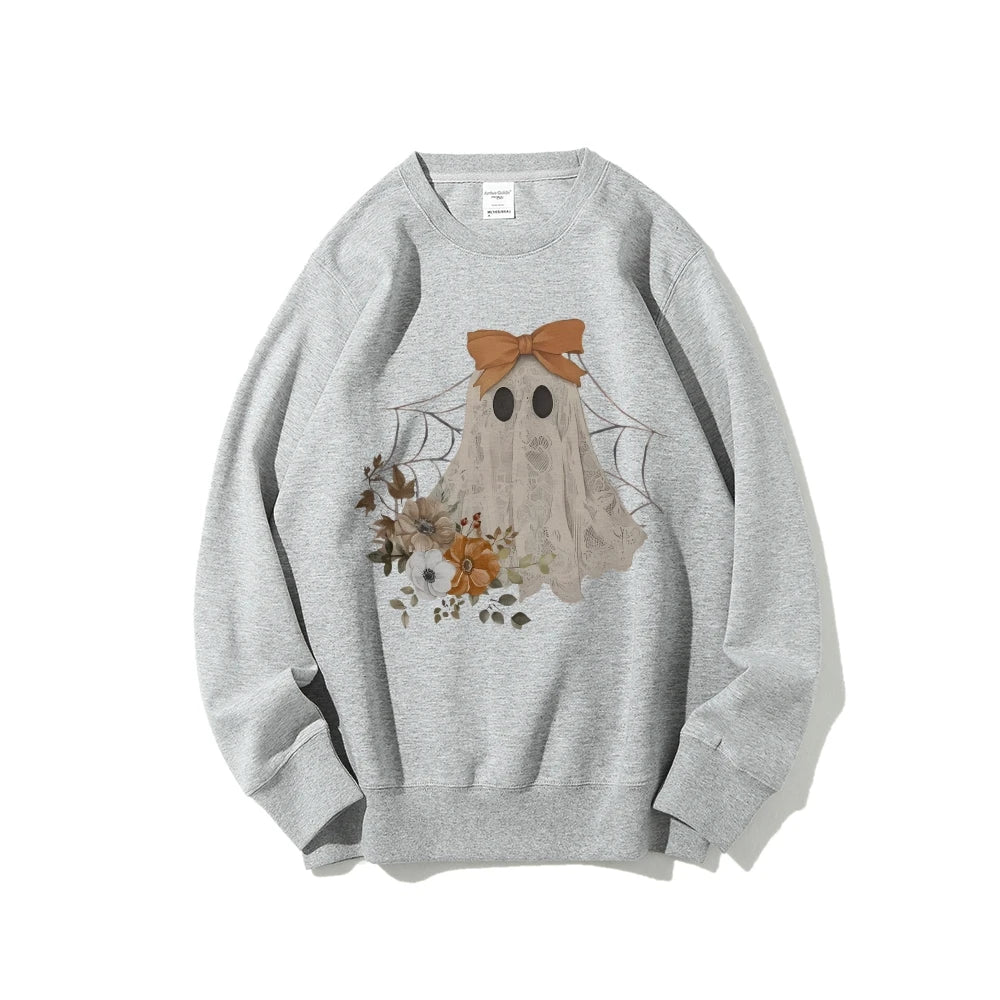 Loose Crew Neck Hoodie Cotton High Quality Soft Comfortable Halloween Cute Ghost Graphic Print Fashion Trend New Sweatshirt
