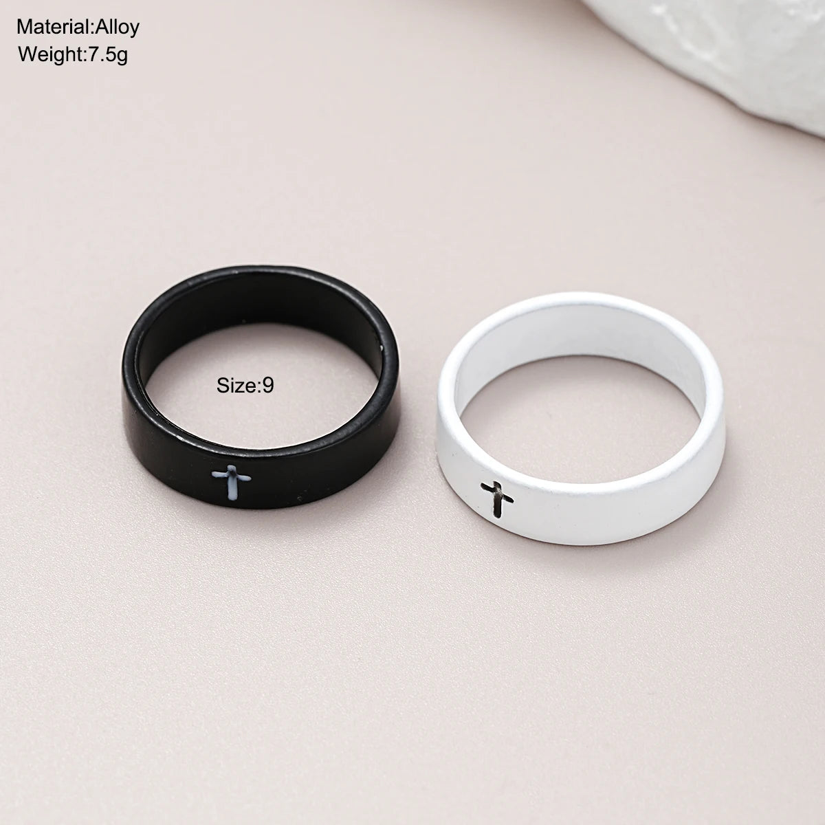 17KM Fashion Black and White Infinity Couple Ring Set for Women Men Simple Style Broad Rings