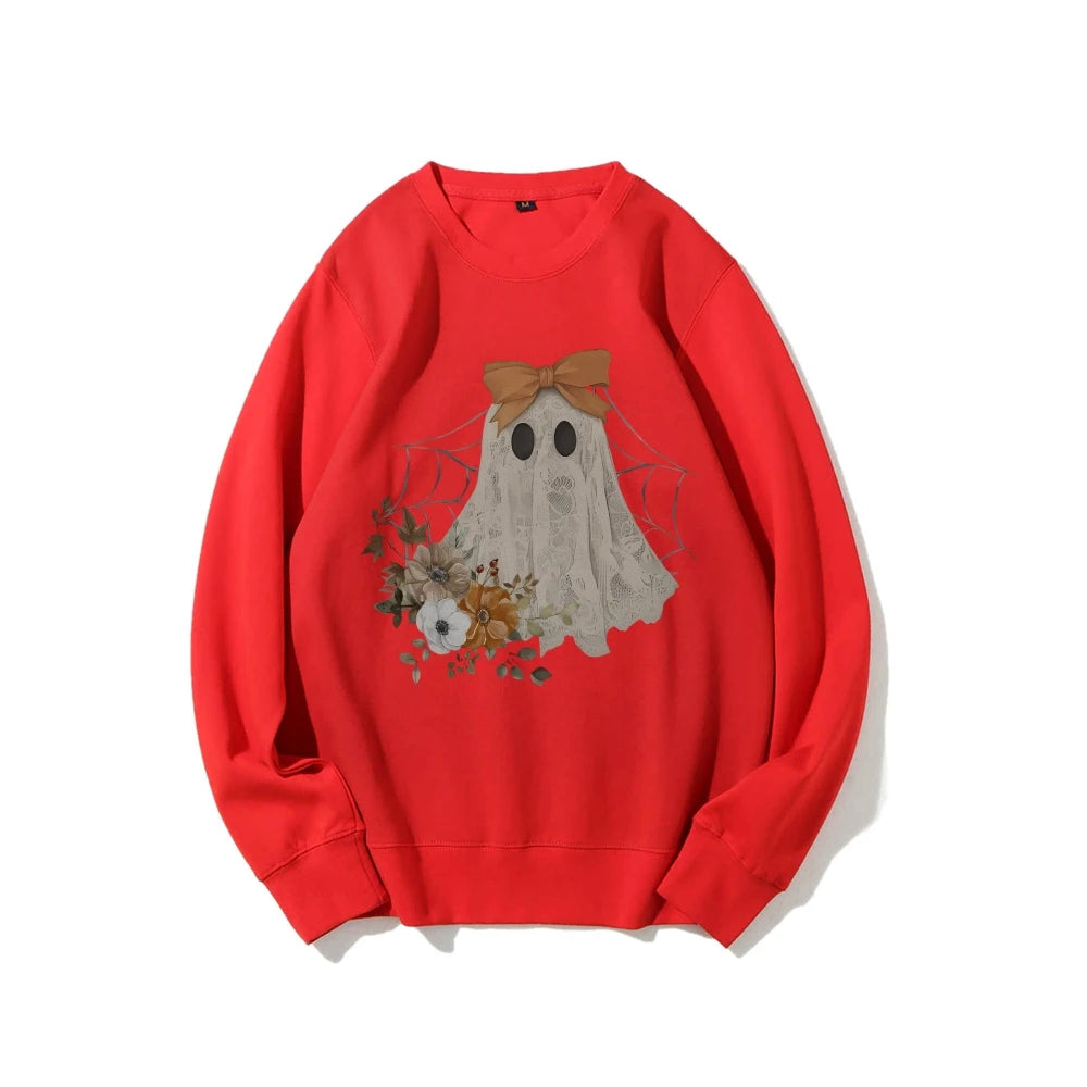 Loose Crew Neck Hoodie Cotton High Quality Soft Comfortable Halloween Cute Ghost Graphic Print Fashion Trend New Sweatshirt