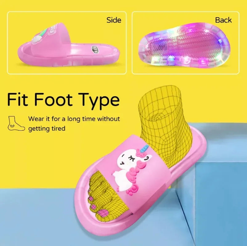 Kinder Hausschuhe für Jungen und Mädchen mit Cartoon-Einhorn-Motiv, mit Tier-Print, beleuchtet, modisch, niedlich, Schuhe, Badezimmer, Kinder, Kleinkinder, Hausschuhe, Kinderschuhe