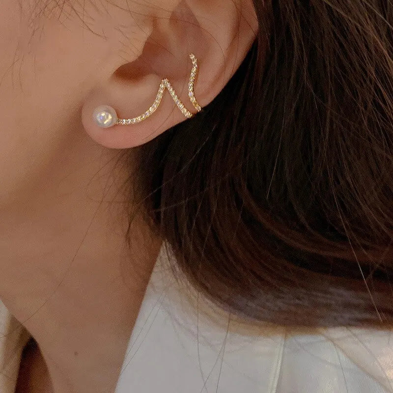 Shiny Rhinestone Imitation Pearl Stud Earrings For Women New Fashion Geometric Ear Studs Ear Bone Clip Girls Jewelry For Party