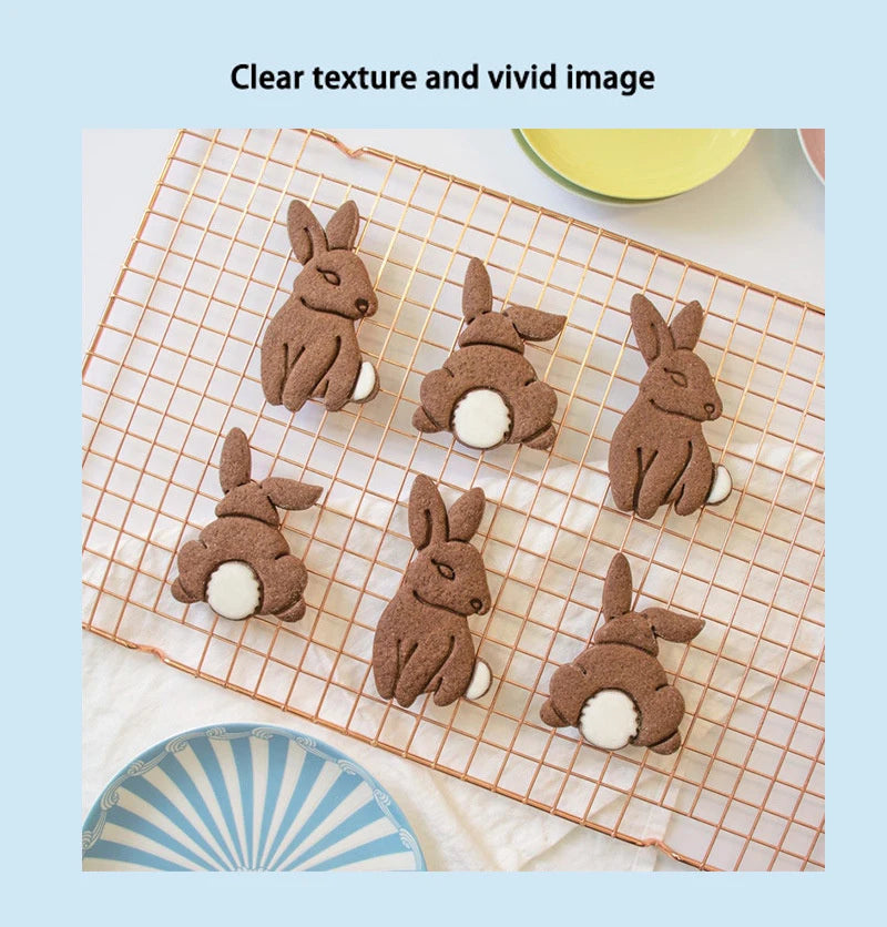 1/4pcs Cute Yoga Rabbit Easter Christmas Plastic Cookie Embossed Mold Fondant Cookie Cutter Bunny Biscuit Mold DIY Baking Tools