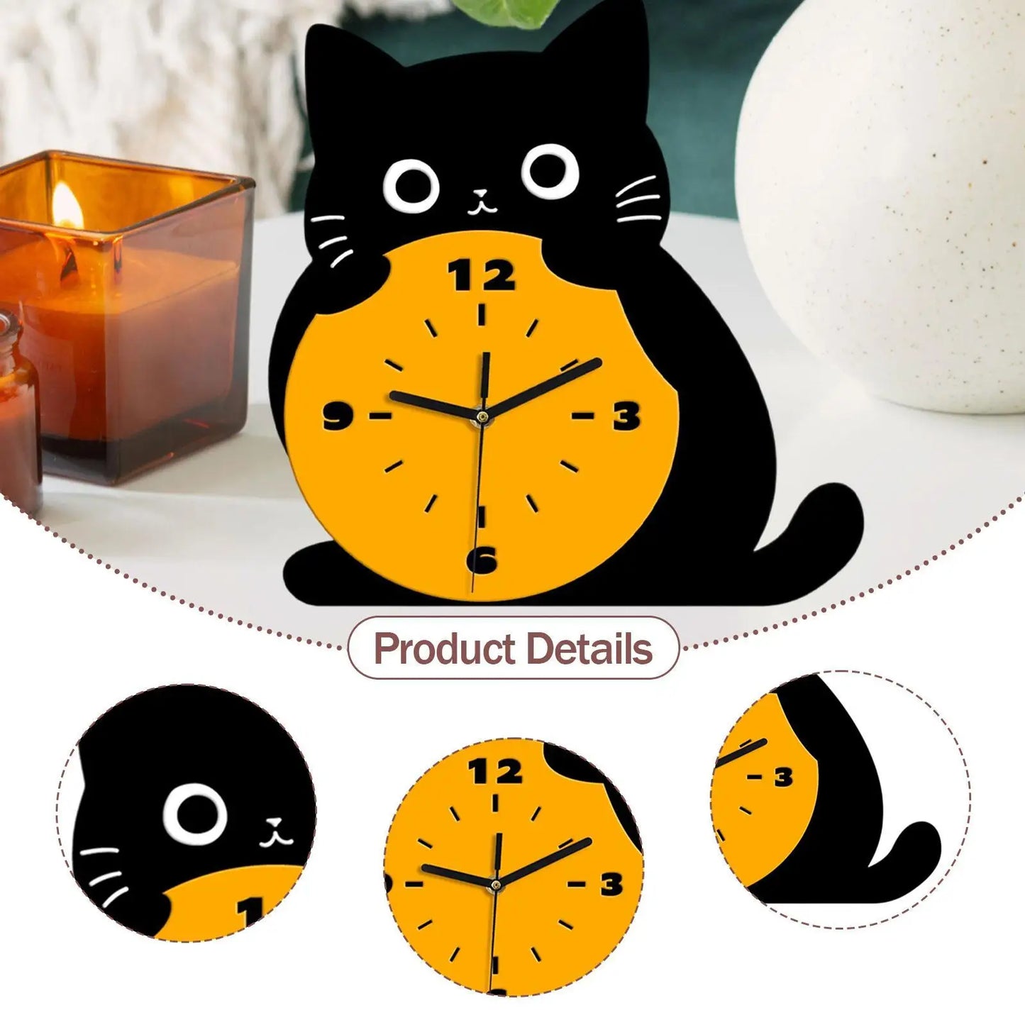 Cat Table Clock Stylish Decoration Silent Unique Gift Elegant Ornament Desk Clock for Office Bedroom Table Desk Study Room