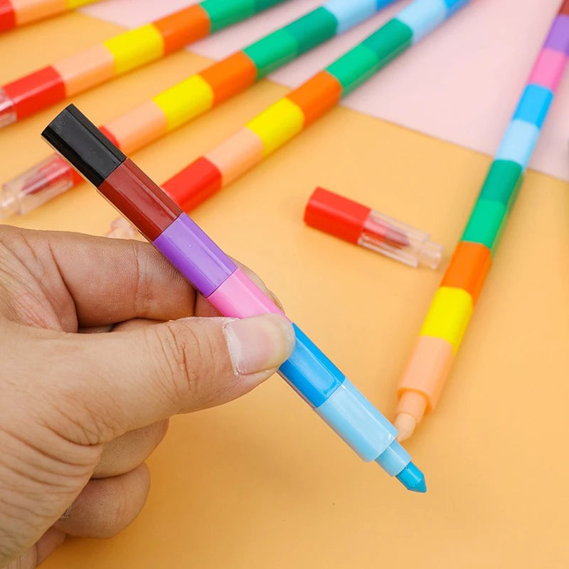 Stackable Crayons 12-Color Building Blocks Crayons Art DIY Drawing Graffiti Supplies Office School Stationery Students Gifts ZYF