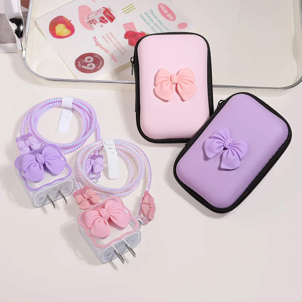 Cute Ins Cable Protector For iPhone iPad 18W/20W Charger Protective Case With Storage Bag Cable Management Wire Cord Unique Organizer