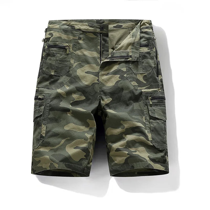 5XL Men Work Cargo Shorts Summer Pure Cotton Loose Straight Multi-pockets Casual Knee Length Hiking Sports Shorts Male Plus Size