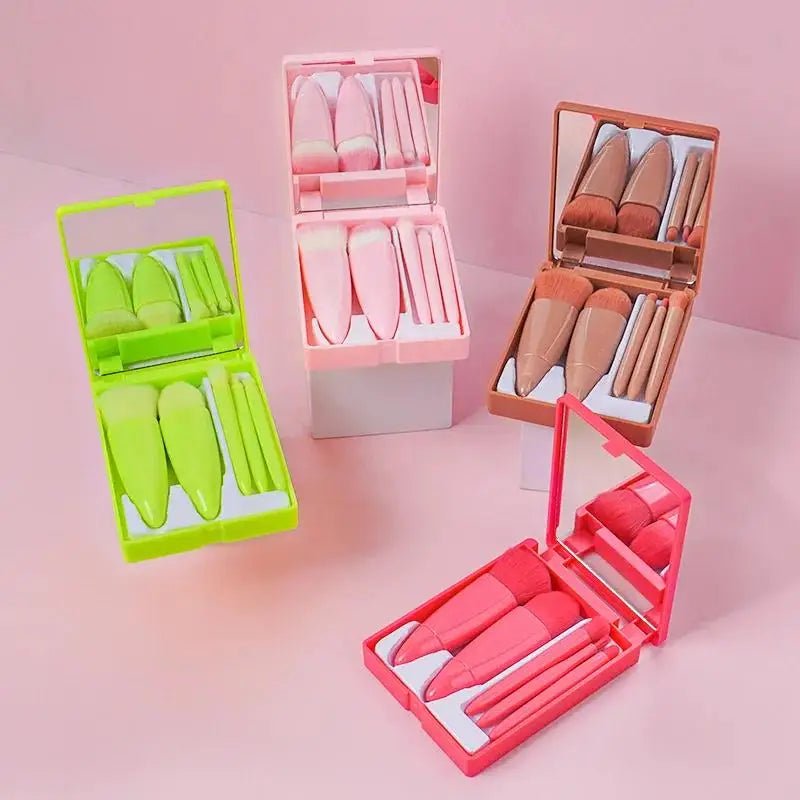 5pcs Travel Size Makeup Brushes tool Set Mini Makeup Brushes, Small Complete Function Cosmetic Brushes Kit With Case And Mirror Perfe