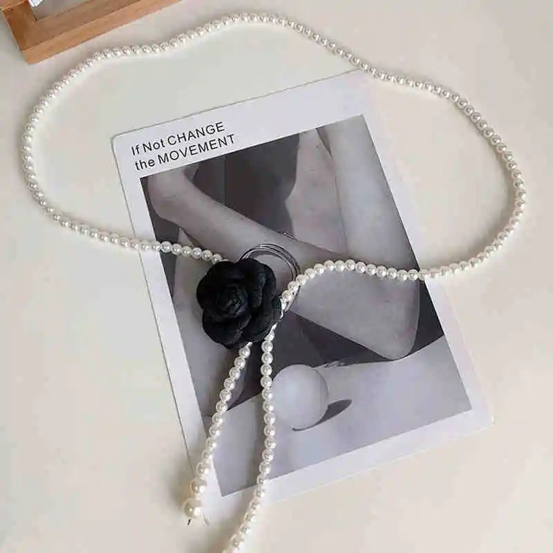 1pcs Pearl Waist Belt Women's New Style Camellia Decorative Versatile Waist Belt Matching Dress Coat Jacket Fashion Elegant Belt