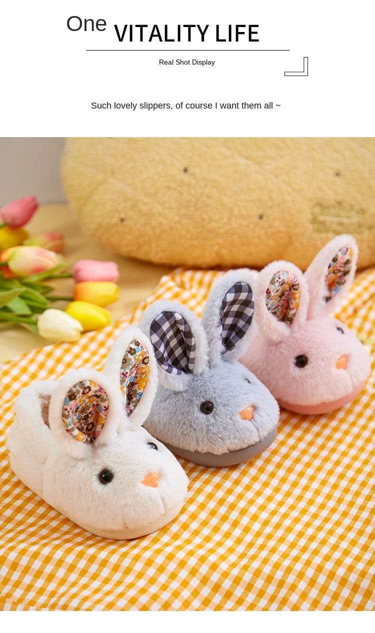 Kid Shoes Girl Fur Slippers Anti Slip Warm Slippers Fashionable Color Matching Cotton Slipper Autumn Winter Thick Bottom Slipper