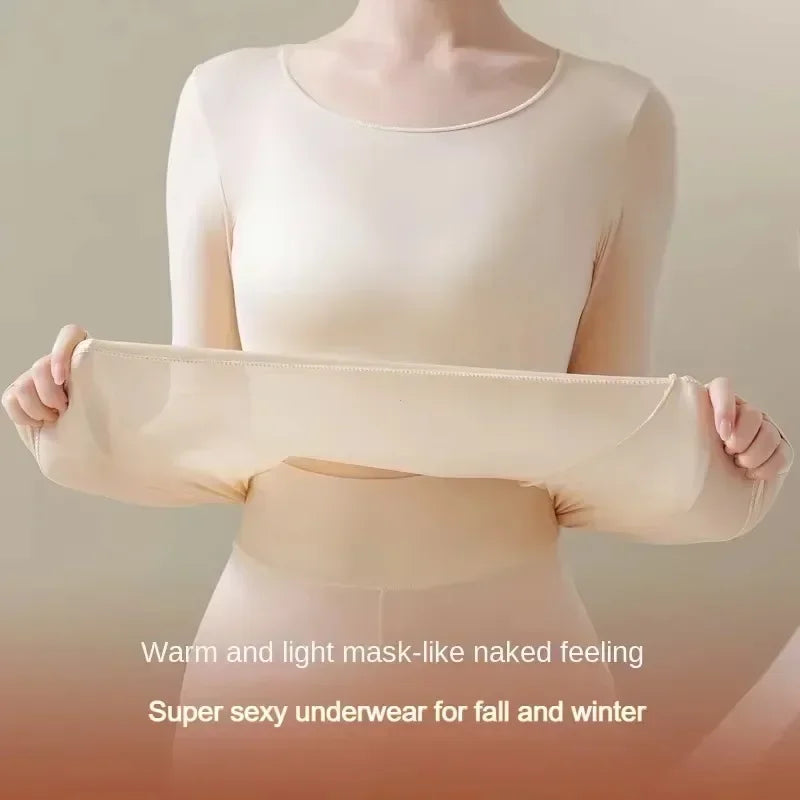 2PCS Thermal Underwear Sets for Woman Autumn Winter Bottoming Shirt Long-sleeved T-shirt Thin Thermal Top Women's Thermal Skin