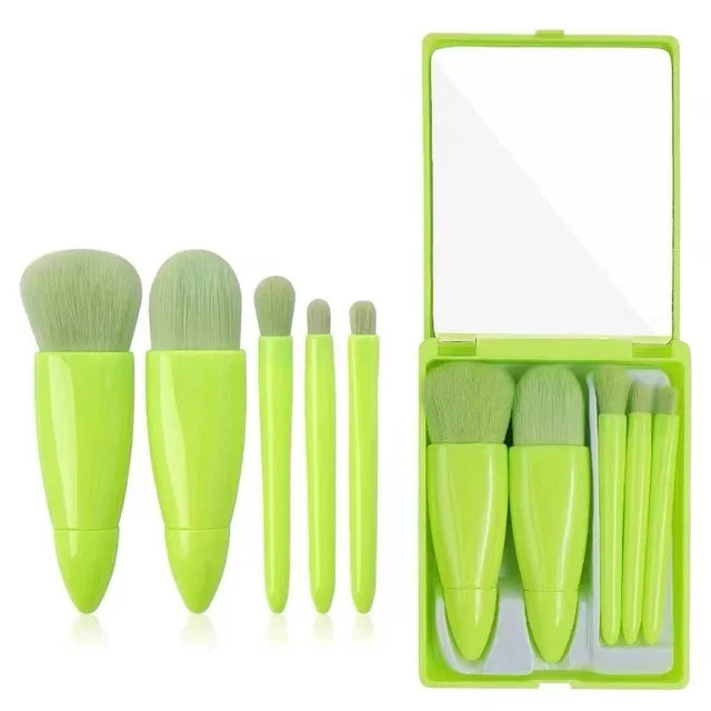 5pcs Travel Size Makeup Brushes tool Set Mini Makeup Brushes, Small Complete Function Cosmetic Brushes Kit With Case And Mirror Perfe