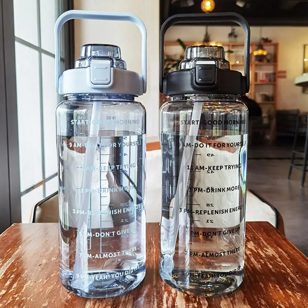 2L Large Capacity Water Bottles Portable Sports Water Bottle With Straw Fitness Bike Cup Summer With Time Marker