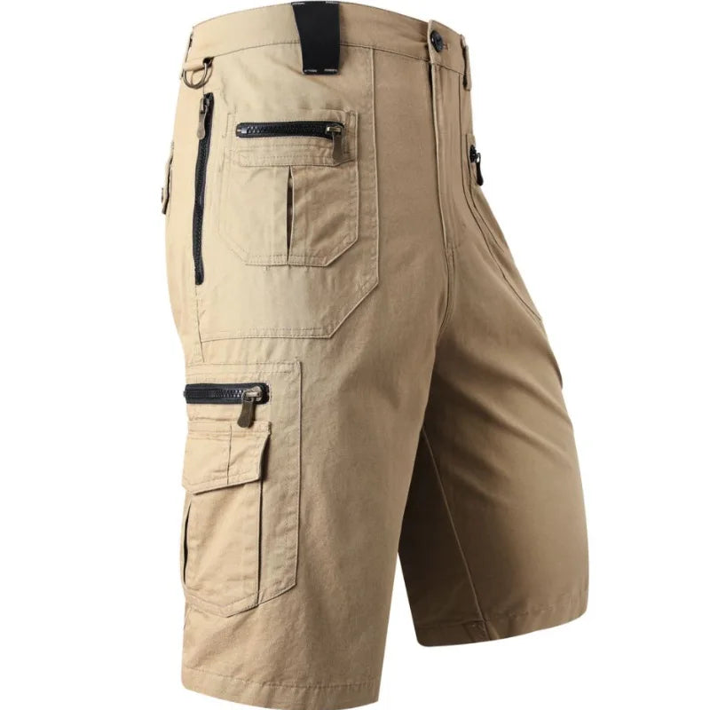 5XL Men Work Cargo Shorts Summer Pure Cotton Loose Straight Multi-pockets Casual Knee Length Hiking Sports Shorts Male Plus Size