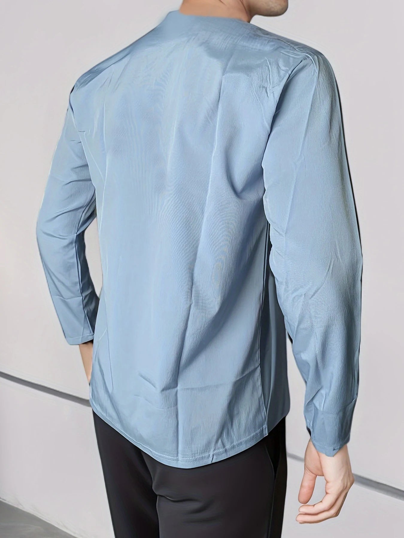Men's Shirt Top V Neck Breathable Beach Shirt Long Sleeves Closure Regular Fit Solid Color Male Casual Shirt For Daily Vacation mon