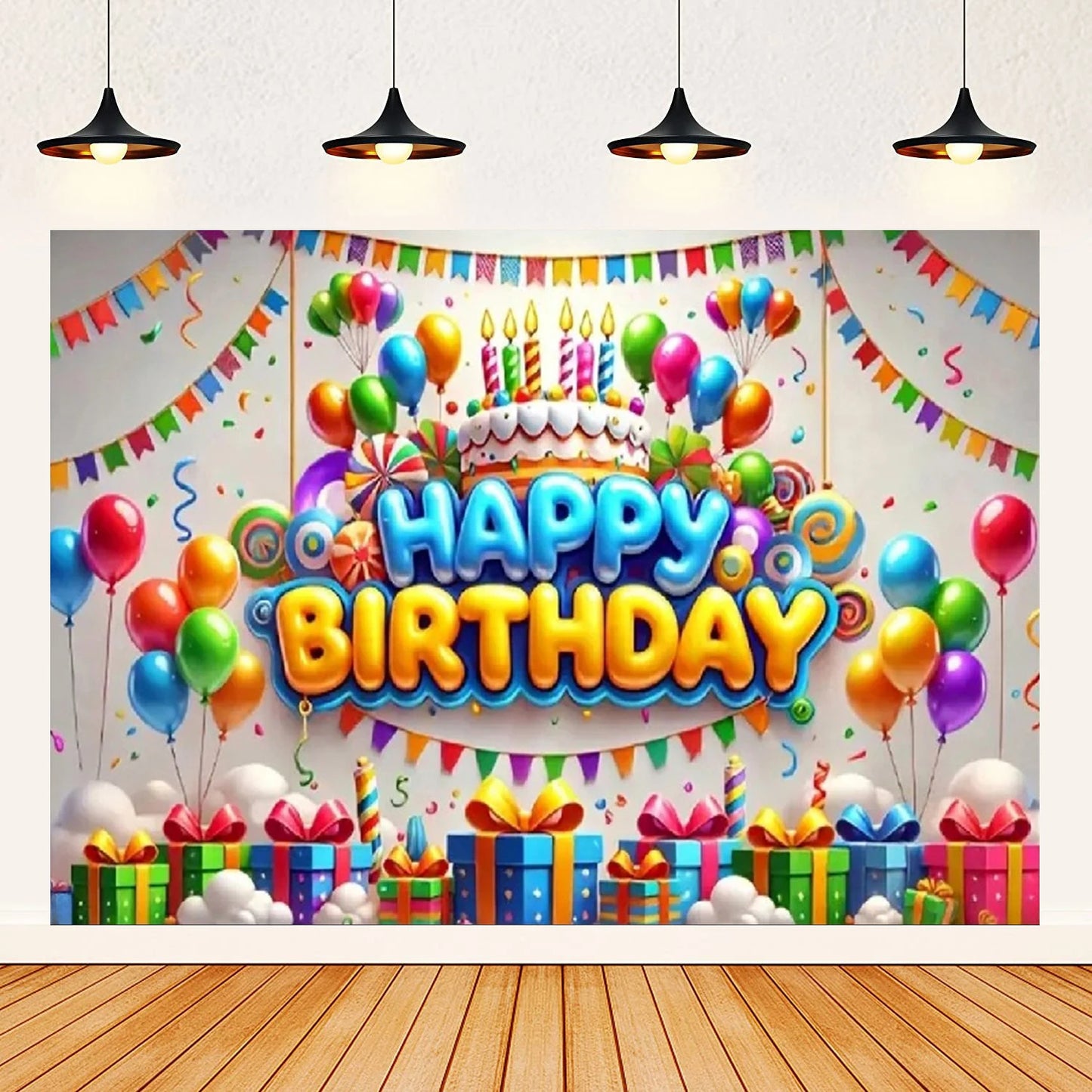 Colorful Happy Birthday Background 3d Balloons Rainbow Children Girl Birthday Party Decoration Banner Baby Party Photo Prop Gift