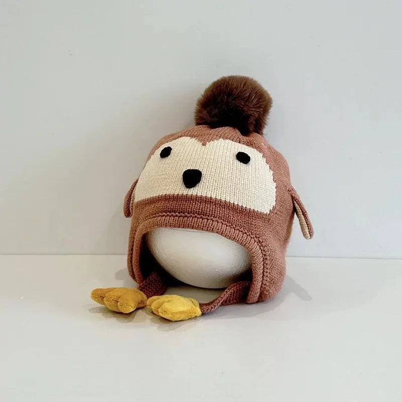 Kids Boys Girls Knitted Hats Winter Thick Warm Cute Cartoon Penguin Beanies Warm Ear Protection Cap for Children 0-4Years Baby