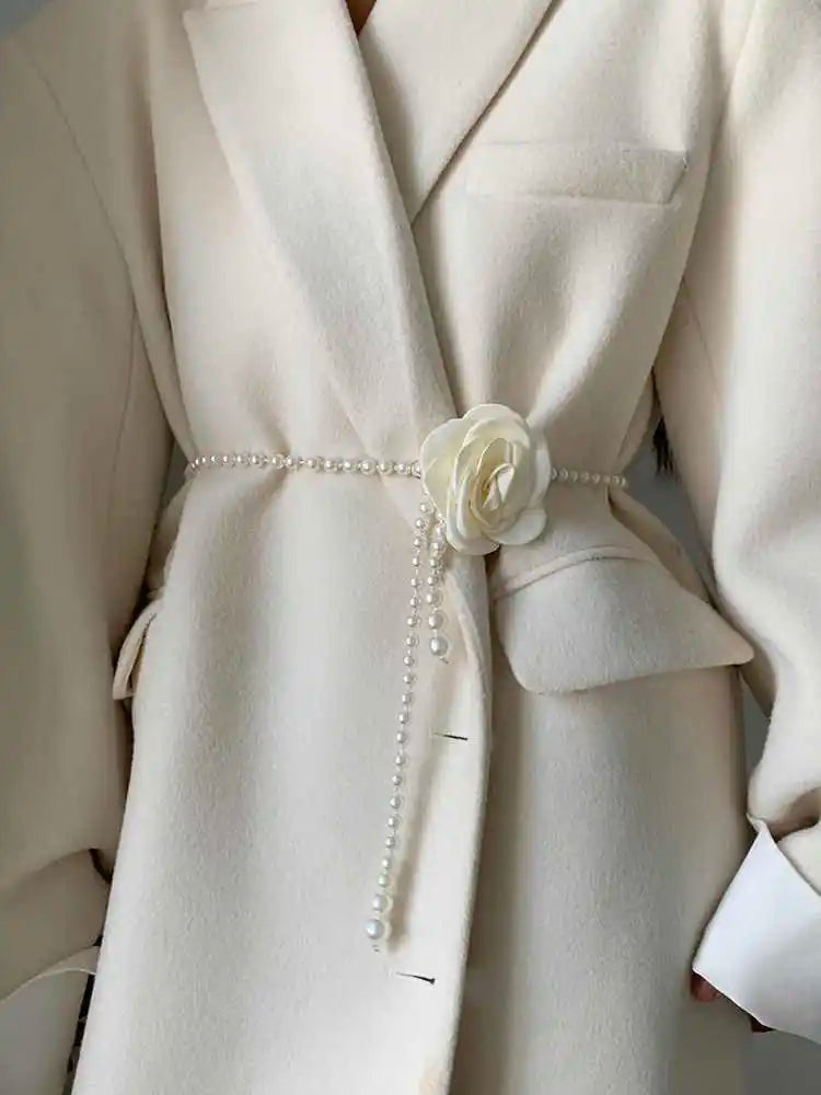 1pcs Pearl Waist Belt Women's New Style Camellia Decorative Versatile Waist Belt Matching Dress Coat Jacket Fashion Elegant Belt