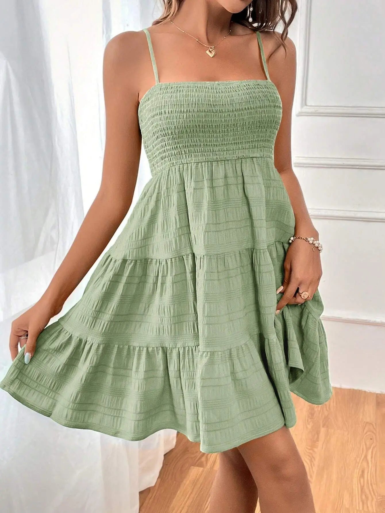 Bohemian Beach Sundress Women Sleeveless Backless Big Swing Mini Dress Solid Spaghetti Strap Ruffles Dresses