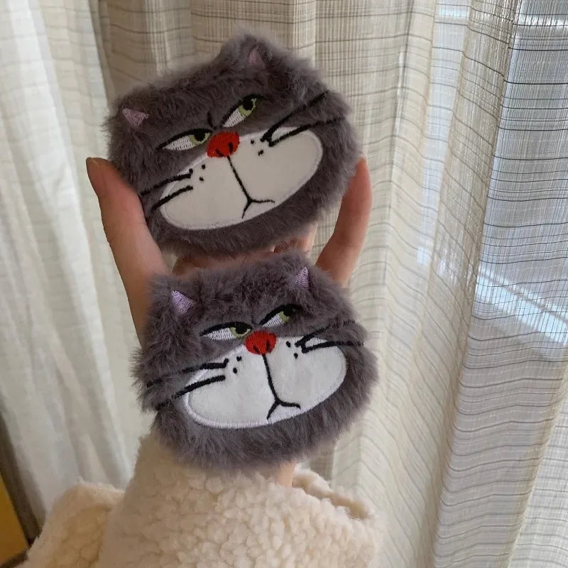 Lucifer Cat Boy and Girl Cartoon Cute Fun Creative Mini Portable Flip Double-Sided Foldable Plush Makeup Mirror for Students