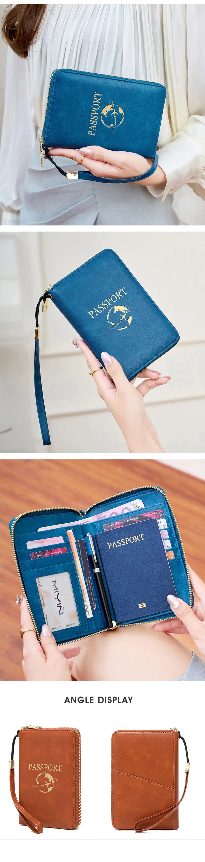 New Retro Passport Bag Fashion RFID Multifunctional PU Leather Passport Wallet Storage Bag Travel Accessories ID Bag Card Holder
