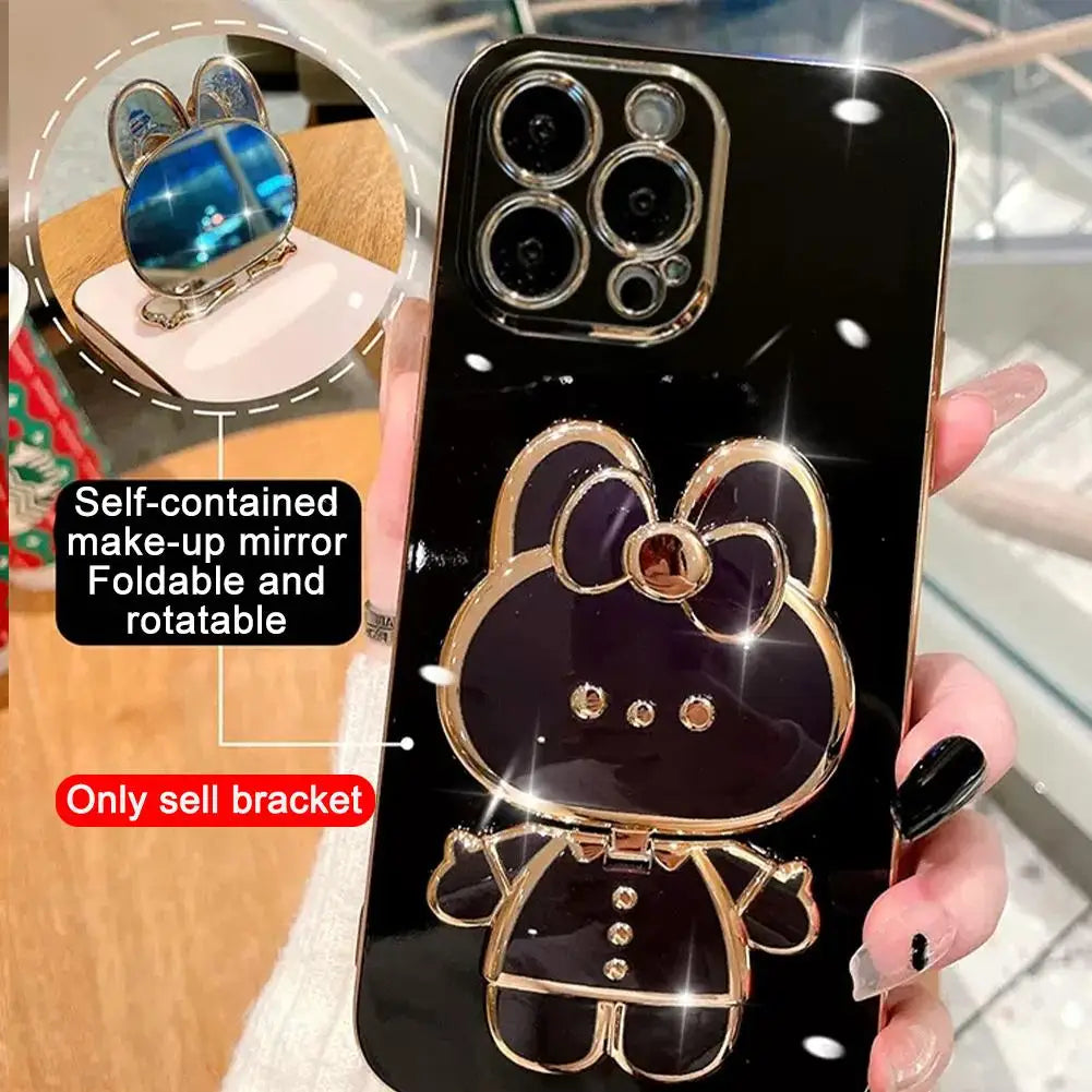 Universal Mobile Phone Holder Metal Cute Cat Phone Holder Cell Phone Stand 2 In 1 Finger Holder With Make Up Mirror