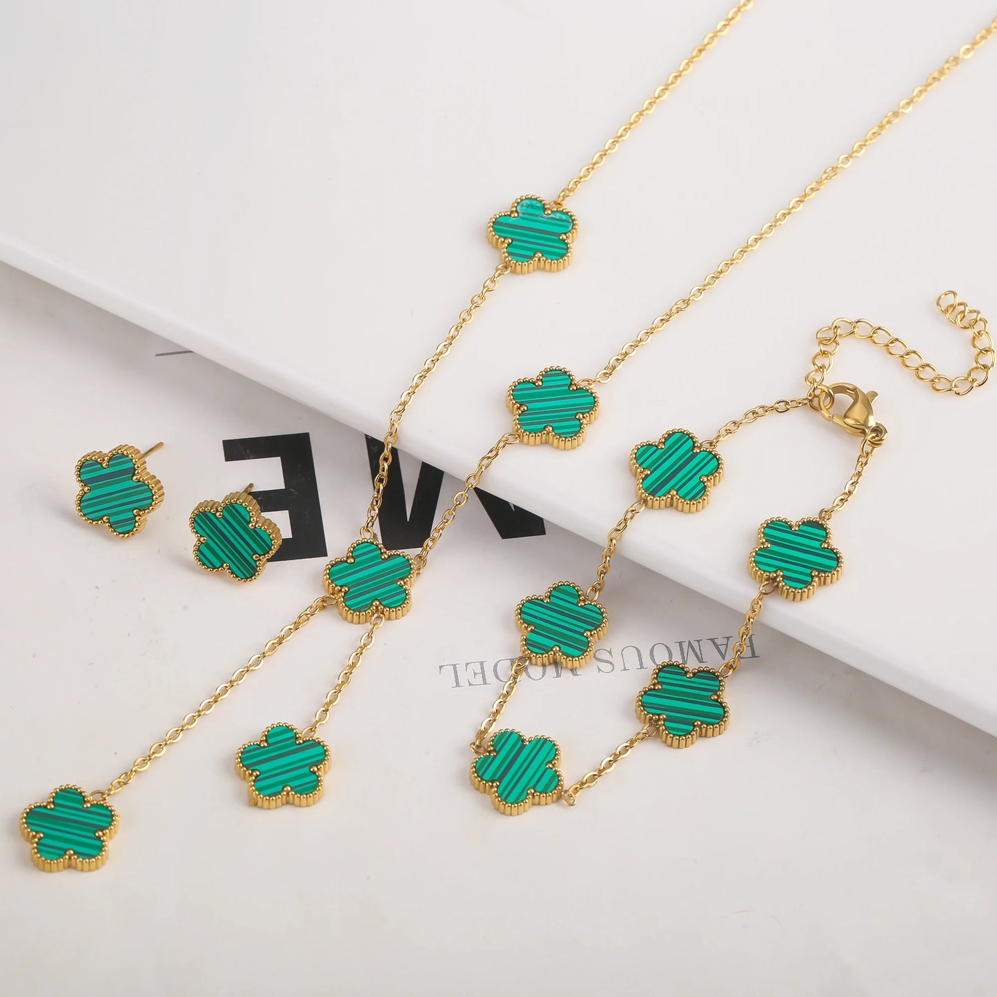 Hot Selling Stainless Steel Shell Plant Five Leaf Flower Set For Women's Jewelry Accessories Simple And Non Fading Clover Gift