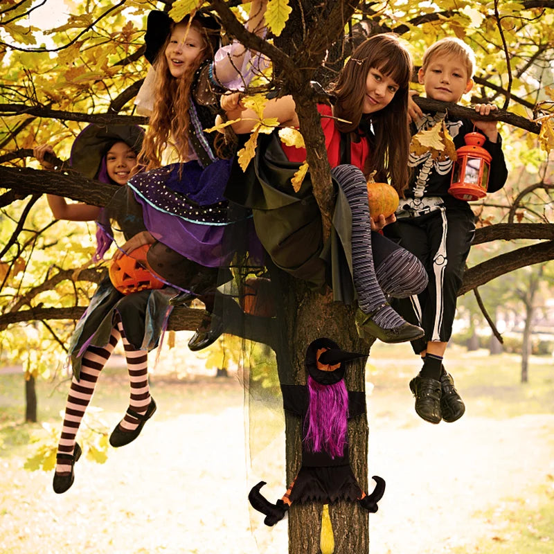 Halloween Witch Crashing Into Tree Decoration 2025 - Animated Witch Doll for Outdoor Yard, Porch & Door Spooky Decor