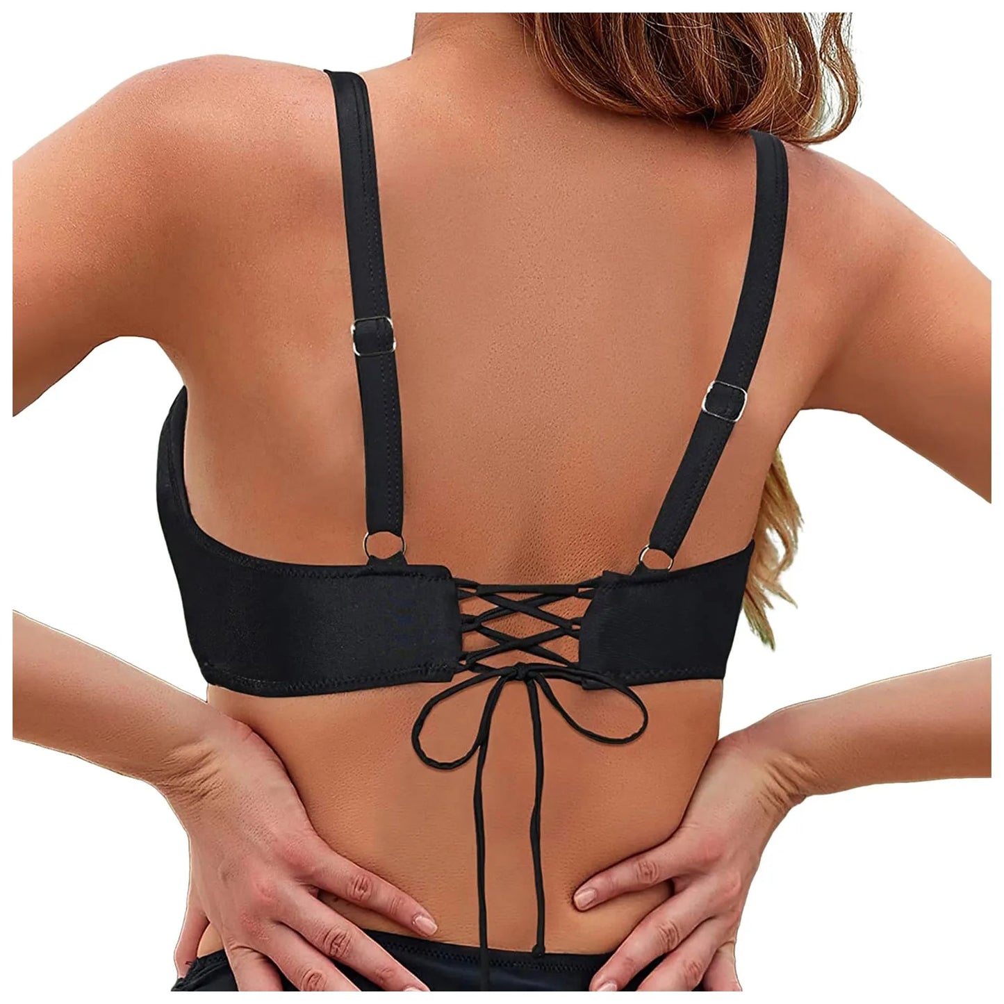 Women Lace Up Swimwear Tops Underwire Full Coverage Bikini Top Push Up Swim Crop Top Tie Back Bathing Suit купальник 2024 тренд