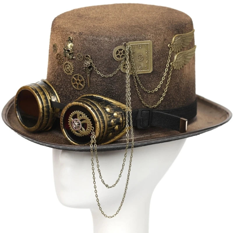 Steampunk Men Hat With Goggles Gay Top Hat Jazz Hat Gothic Steampunk Top Hat For Men Non-slip Hat Carnival Nightclub