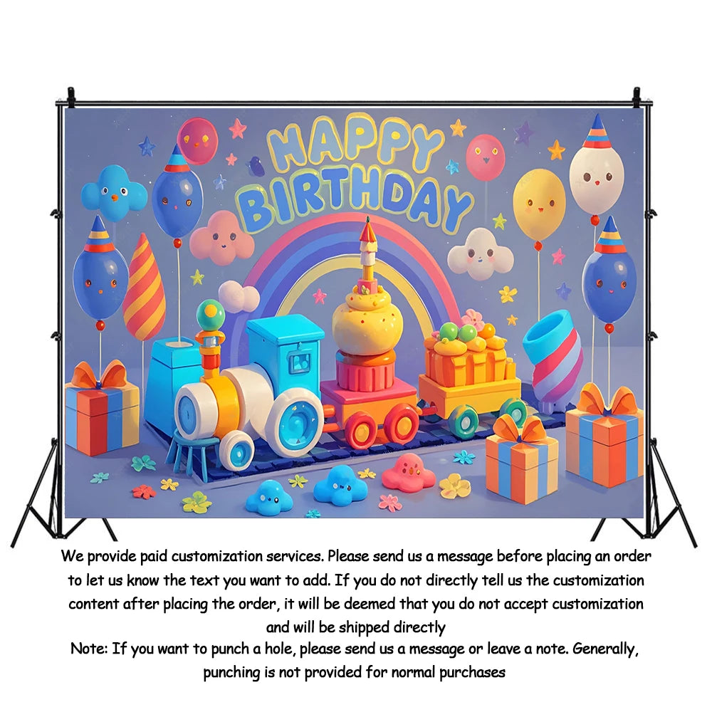 Colorful Happy Birthday Background 3d Balloons Rainbow Children Girl Birthday Party Decoration Banner Baby Party Photo Prop Gift