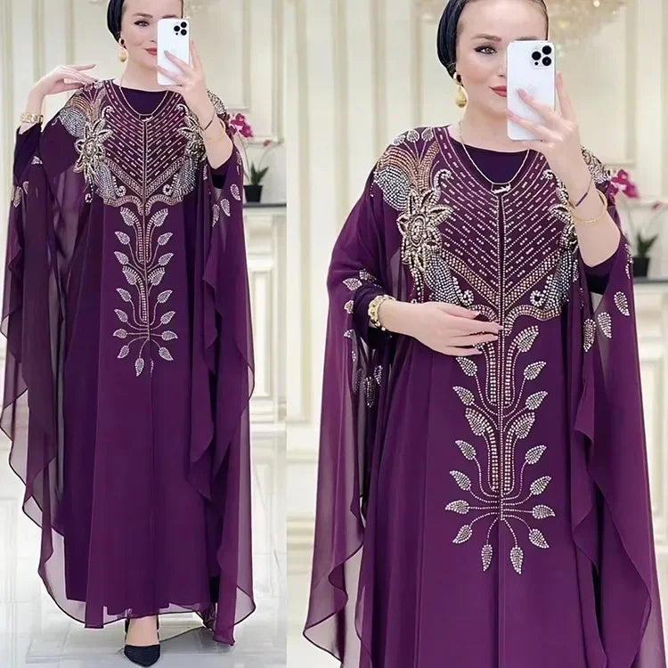 Abayas For Women Dubai Luxury Chiffon Boubou Muslim Fashion Dress Caftan Wedding Party Occasions Djellaba Femme