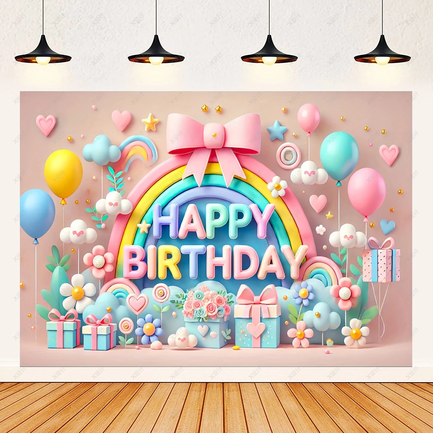Colorful Happy Birthday Background 3d Balloons Rainbow Children Girl Birthday Party Decoration Banner Baby Party Photo Prop Gift