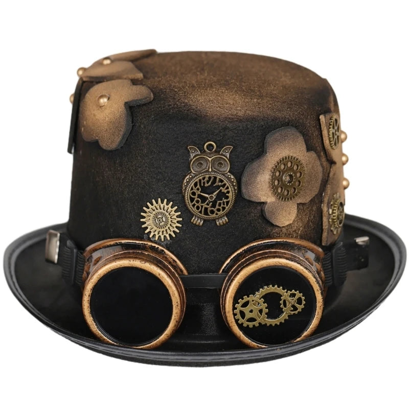 Steampunk Men Hat With Goggles Gay Top Hat Jazz Hat Gothic Steampunk Top Hat For Men Non-slip Hat Carnival Nightclub