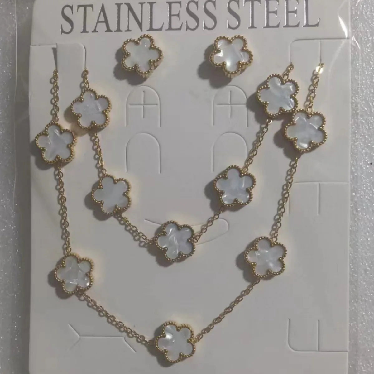 Hot Selling Stainless Steel Shell Plant Five Leaf Flower Set For Women's Jewelry Accessories Simple And Non Fading Clover Gift
