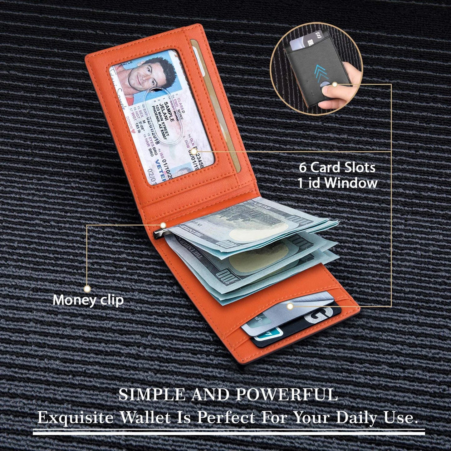 Slim Wallets for Men - Leather Money Clip Mens Wallet - RFID Blocking Front Pocket Bifold Wallet - Minimalist Credit Card Holder mon