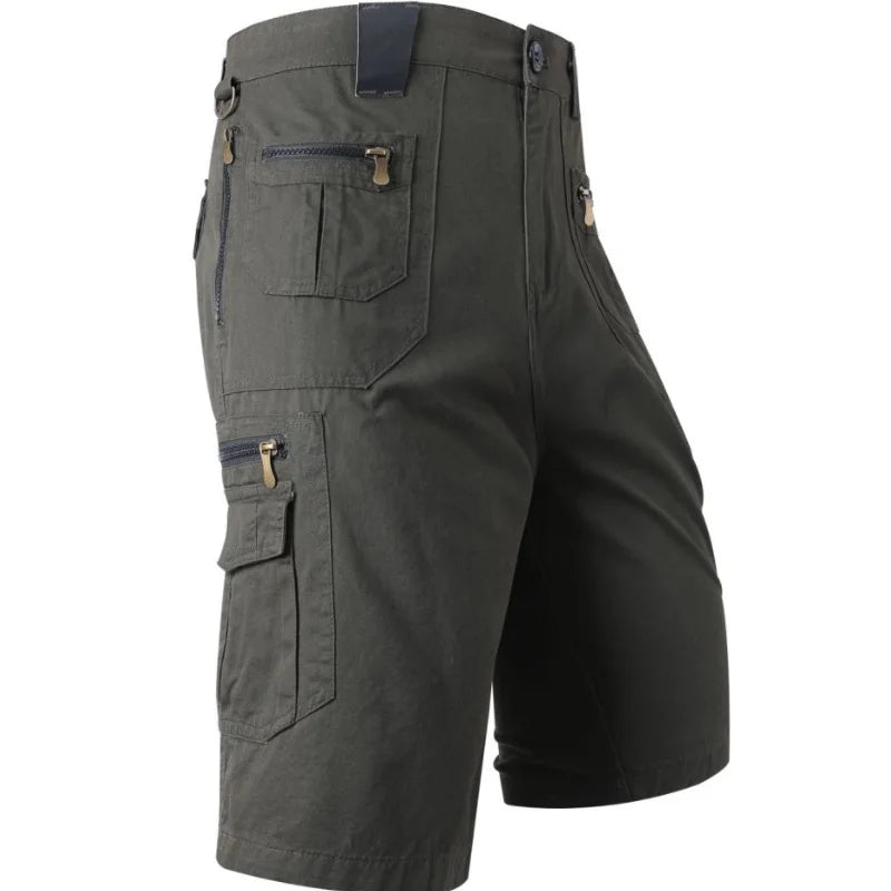5XL Men Work Cargo Shorts Summer Pure Cotton Loose Straight Multi-pockets Casual Knee Length Hiking Sports Shorts Male Plus Size