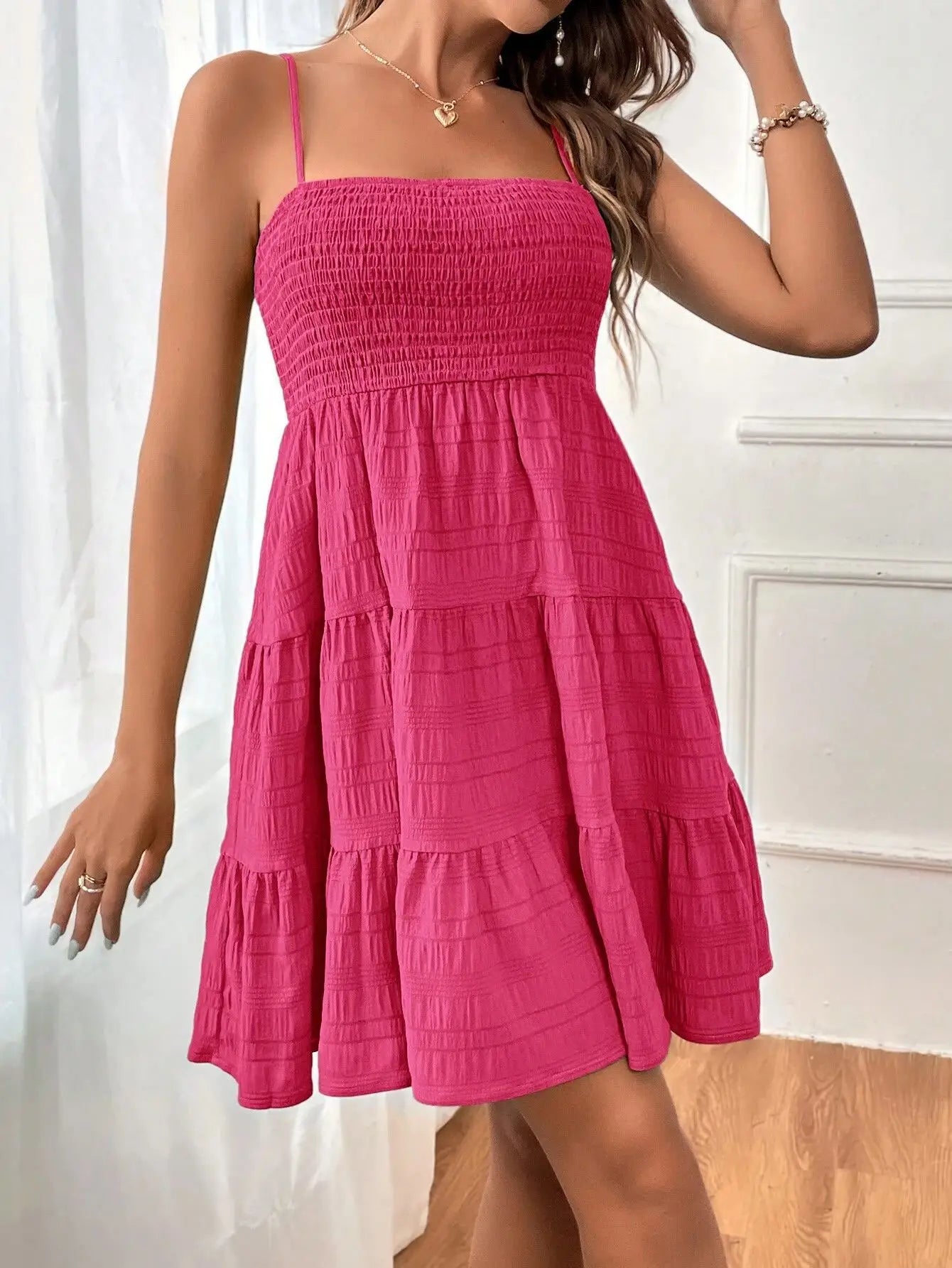 Bohemian Beach Sundress Women Sleeveless Backless Big Swing Mini Dress Solid Spaghetti Strap Ruffles Dresses