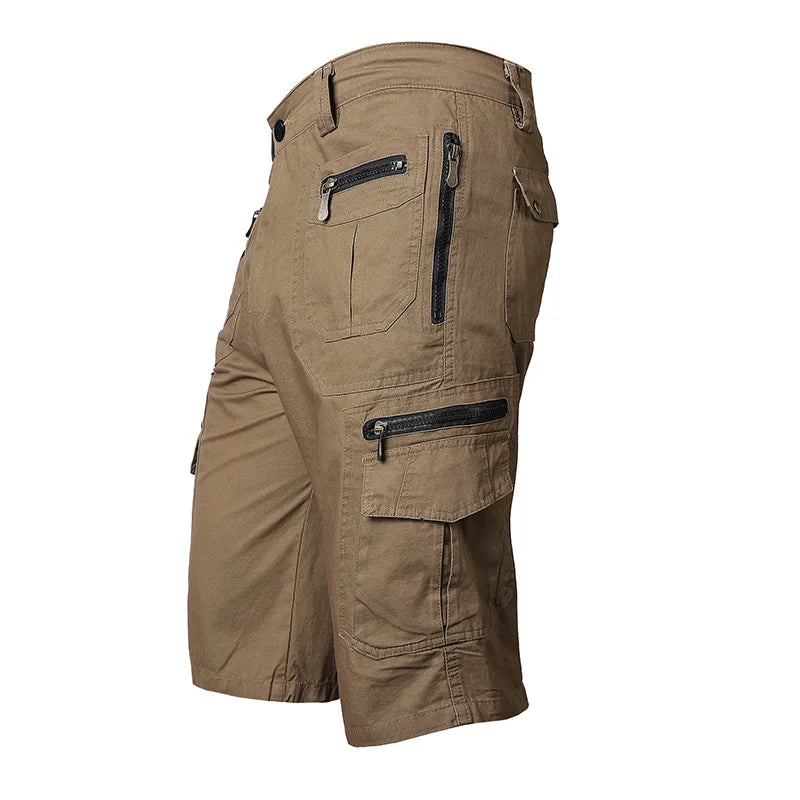 5XL Men Work Cargo Shorts Summer Pure Cotton Loose Straight Multi-pockets Casual Knee Length Hiking Sports Shorts Male Plus Size