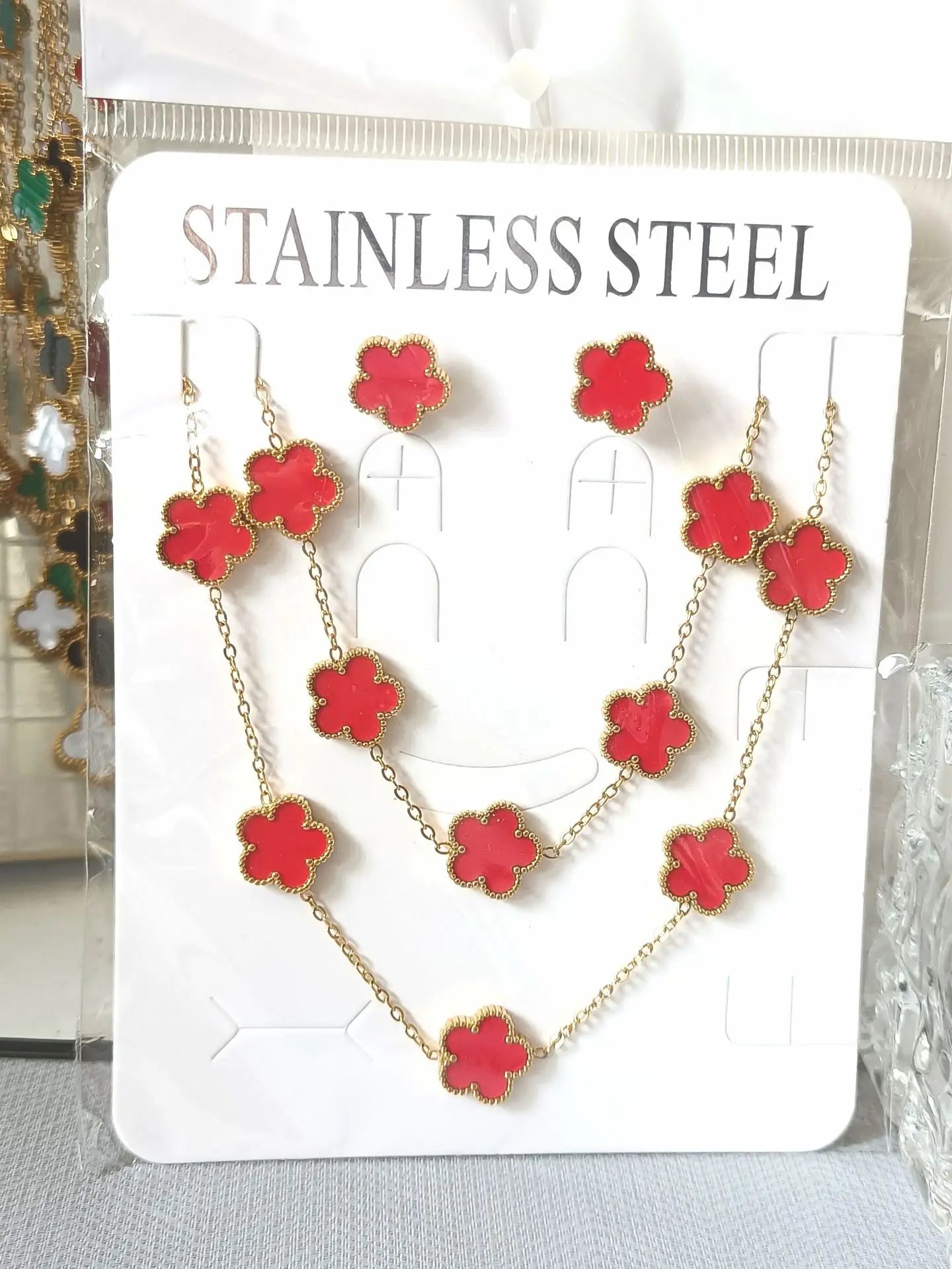 Hot Selling Stainless Steel Shell Plant Five Leaf Flower Set For Women's Jewelry Accessories Simple And Non Fading Clover Gift