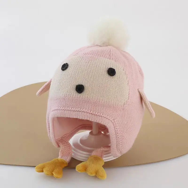 Kids Boys Girls Knitted Hats Winter Thick Warm Cute Cartoon Penguin Beanies Warm Ear Protection Cap for Children 0-4Years Baby