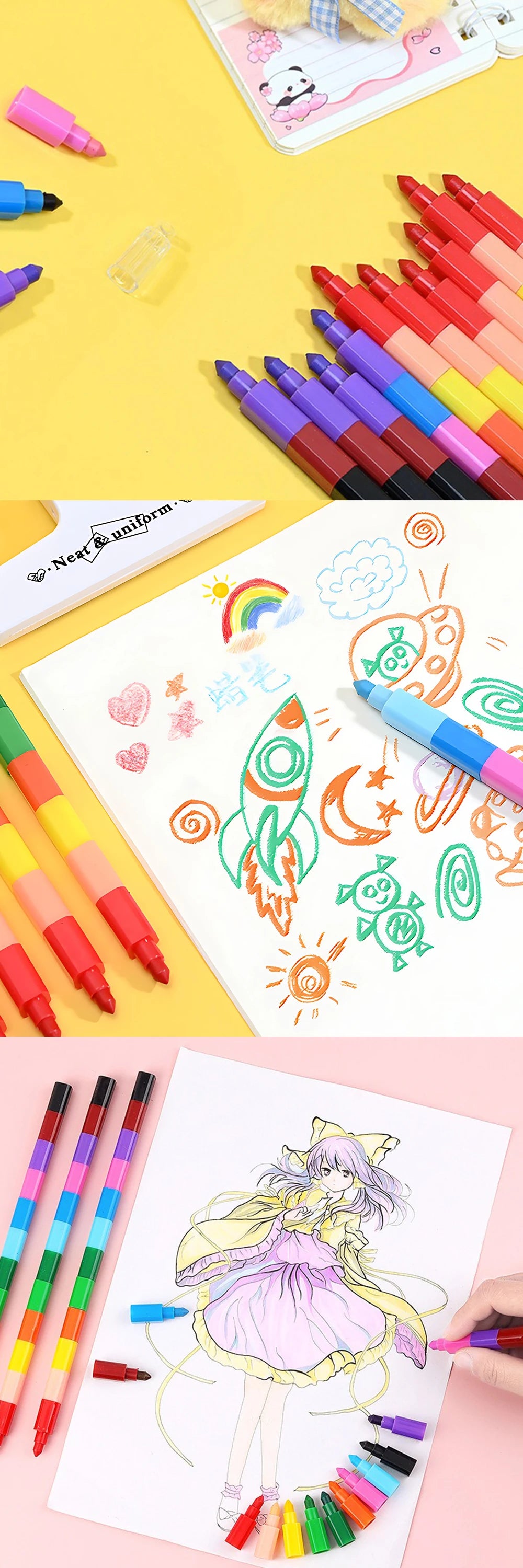 Stackable Crayons 12-Color Building Blocks Crayons Art DIY Drawing Graffiti Supplies Office School Stationery Students Gifts ZYF