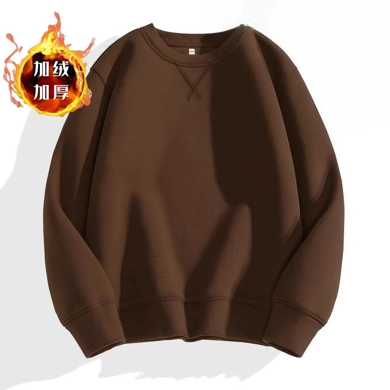 heavy cotton sweater men's autumn new loose and thick long-sleeved t-shirt solid color Japanese crew neck bottoming shirt mon