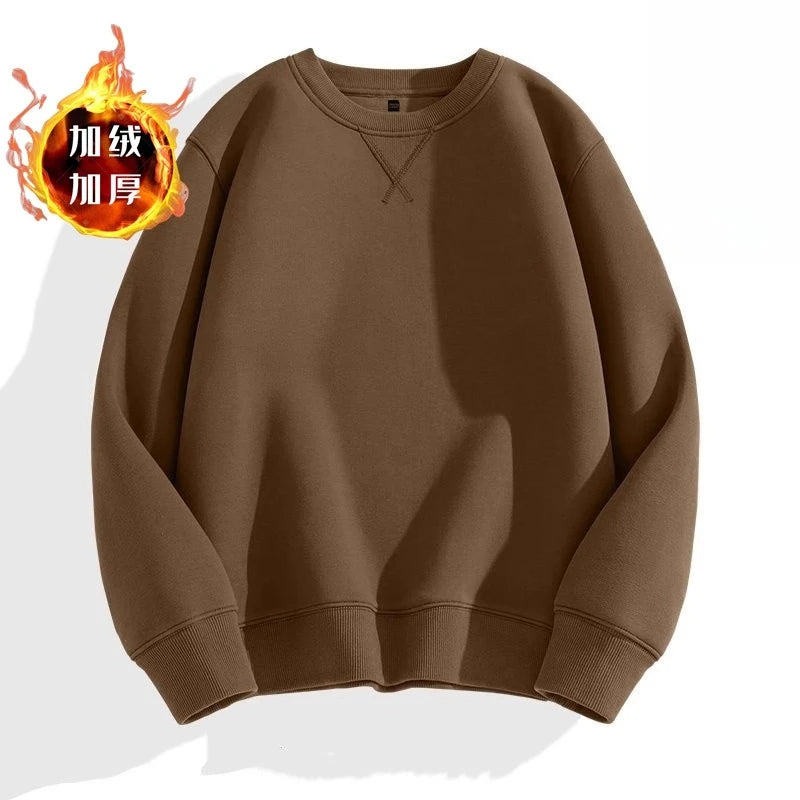 heavy cotton sweater men's autumn new loose and thick long-sleeved t-shirt solid color Japanese crew neck bottoming shirt mon