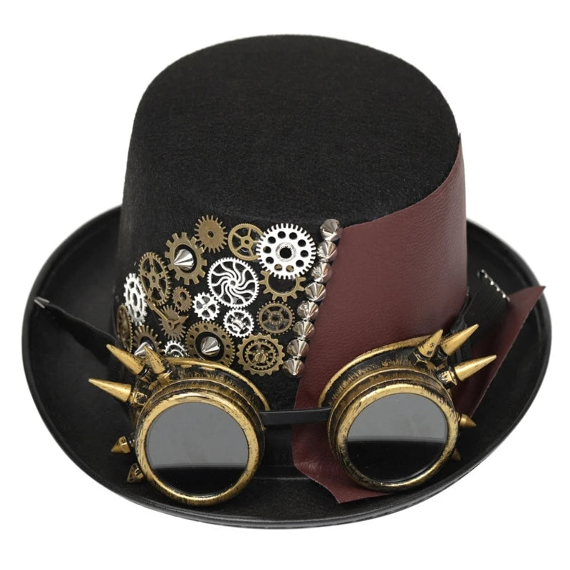 Steampunk Men Hat With Goggles Gay Top Hat Jazz Hat Gothic Steampunk Top Hat For Men Non-slip Hat Carnival Nightclub