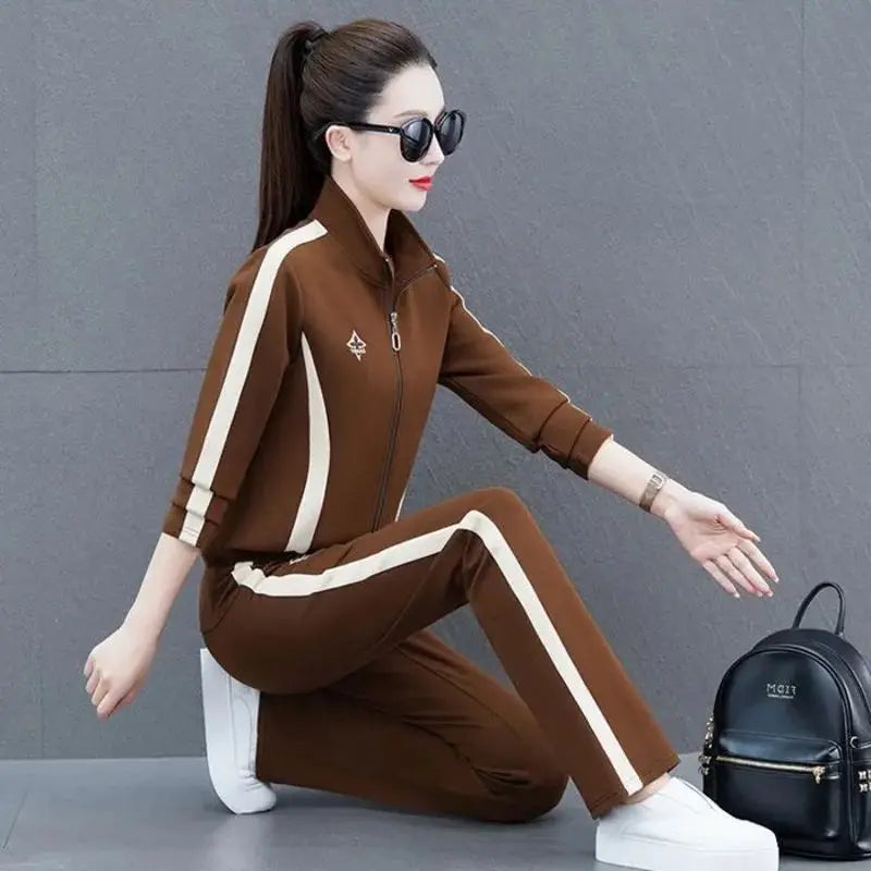 Women's Sportswear Suit Spring And Autumn Clothing New Fashion Leisure Tracksuit For Woman Crop Top Pants Two Pieces Sets