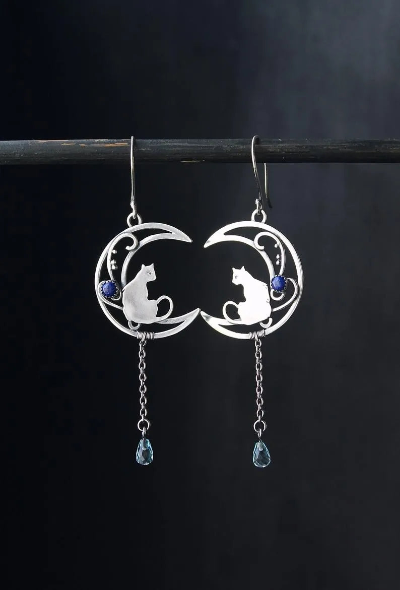 New Romantic Cute Cat For Women Fashionable Design Unique Funny Simple Silver Needle Earrings Jewelry Party Gift