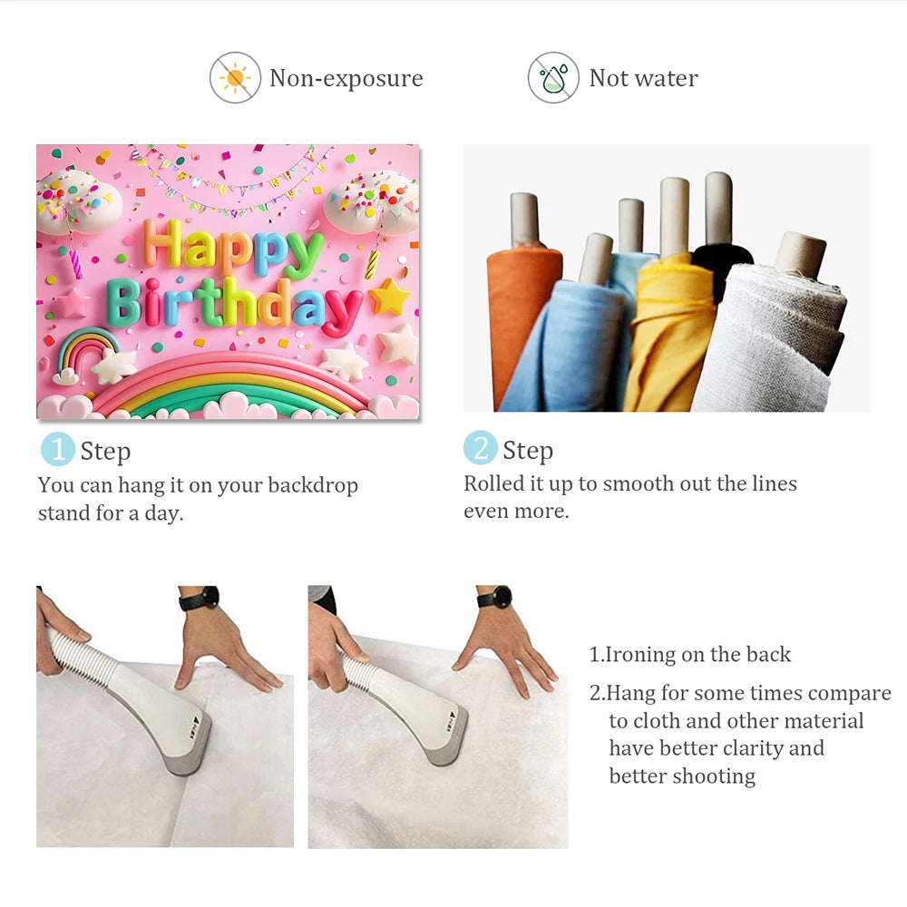Colorful Happy Birthday Background 3d Balloons Rainbow Children Girl Birthday Party Decoration Banner Baby Party Photo Prop Gift