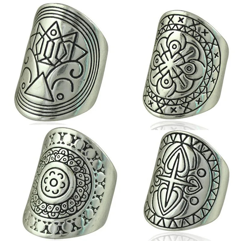 4Pcs/set Unique Carving Tibetan New Plated Bohemia Ring Set For Woman Punk Boho Ring Sets Vintage Jewelry